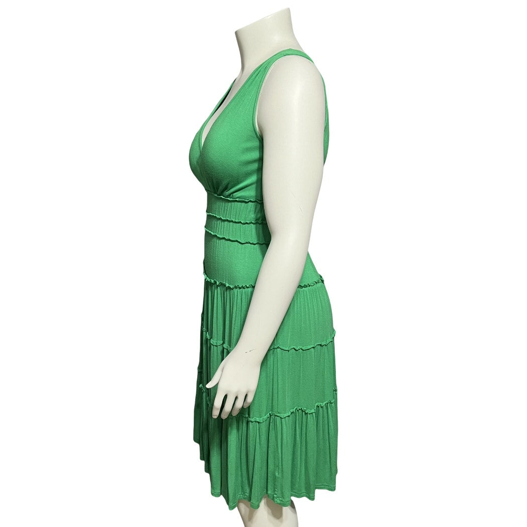 Sangria Sleeveless Green Layered Gathered Pleated Knee Length Dress Sz-Medium