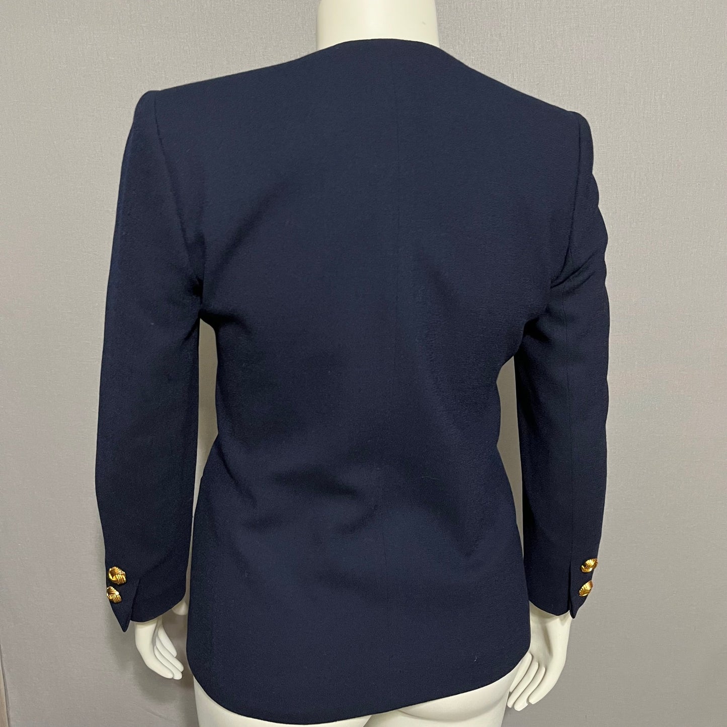 Kasper Navy Draped Gold Chain Collarless  Career Blazer Sz-6P