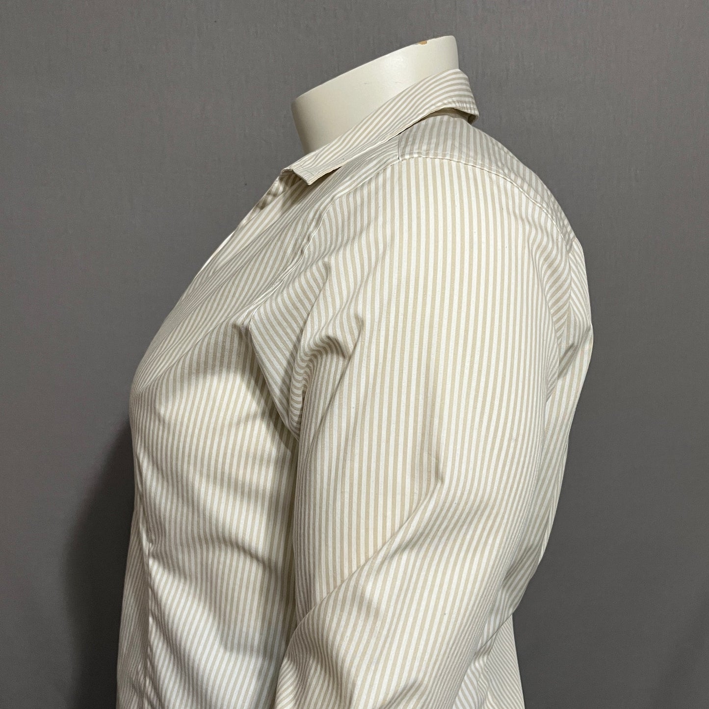 Eddie Bauer Striped Women’s Button Front Shirt 3/4 Sleeve Tan White Sz-XL