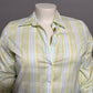 Women Checkered Print Spring Button Front Shirt Sz-16 Pale Yellow Blue Green