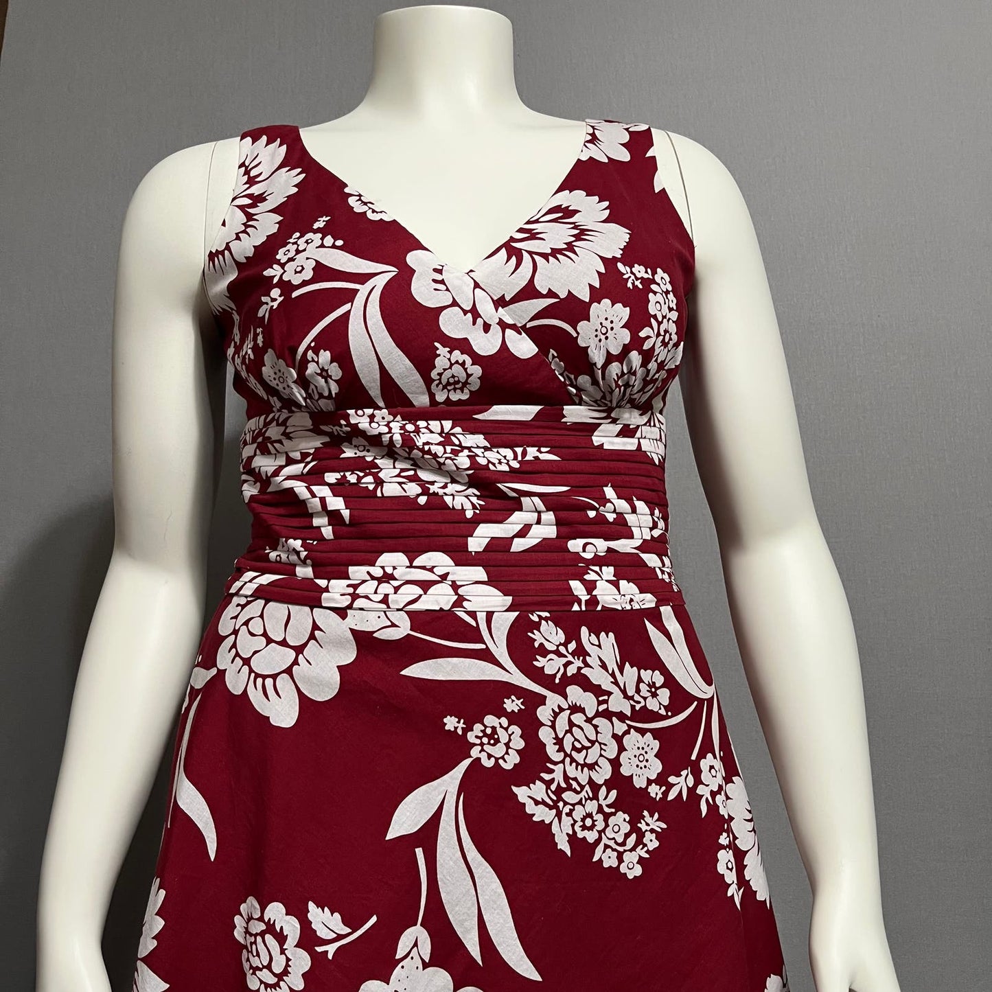 Ann Taylor Maroon 100% Cotton Hawaiian Floral Print Dress Sz-10