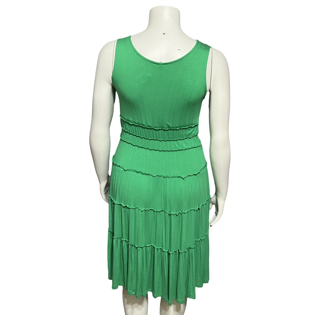 Sangria Sleeveless Green Layered Gathered Pleated Knee Length Dress Sz-Medium