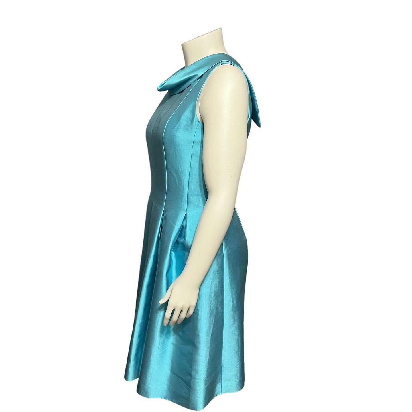 Sara Campbell Blue Silk Cotton Pleated Flare Sleeveless Dress Sz-10