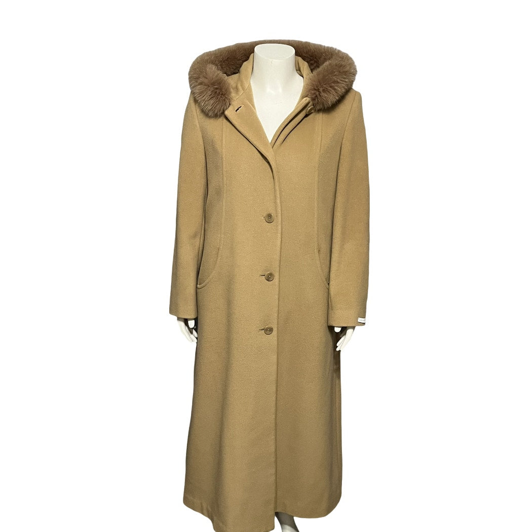 Liz Claiborne Camel Wool Cashmere Blend With Hood Longline Winter Coat Sz-12