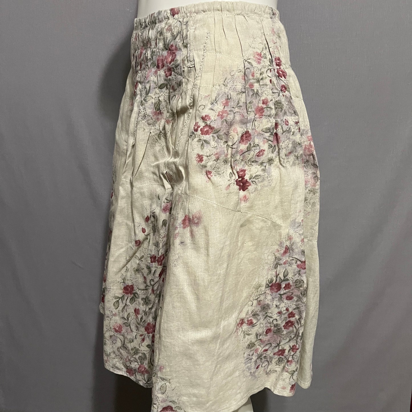 Blue Willis 100% Linen Floral Flare Pleated Skirt Sz-Medium