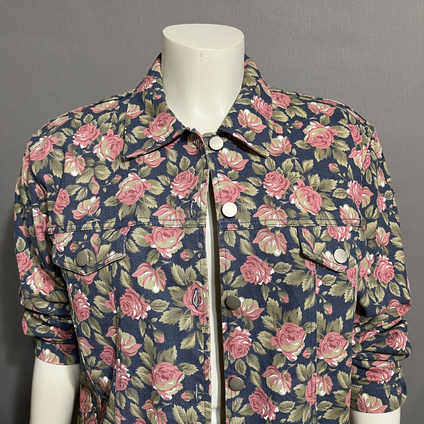 Denim & Co Women’s Floral Pink Denim Jacket Sz-Large