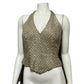 Carmen Marc Valvo Gold 100% Silk Beaded Halter Cocktail Top Sz-6