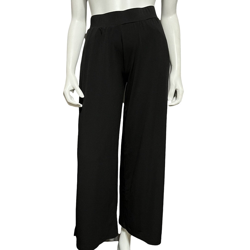 G.I.L.I. Black Pull On Stretch With Side Split Wide Leg Pants Sz-XXSP