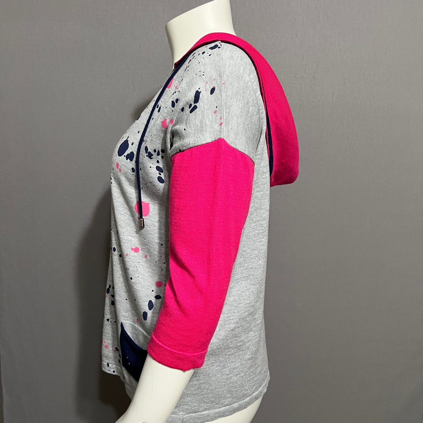 Angel Gray Paint Splatter With Pink Sleeve Zip Up Cardigan Sz-Medium