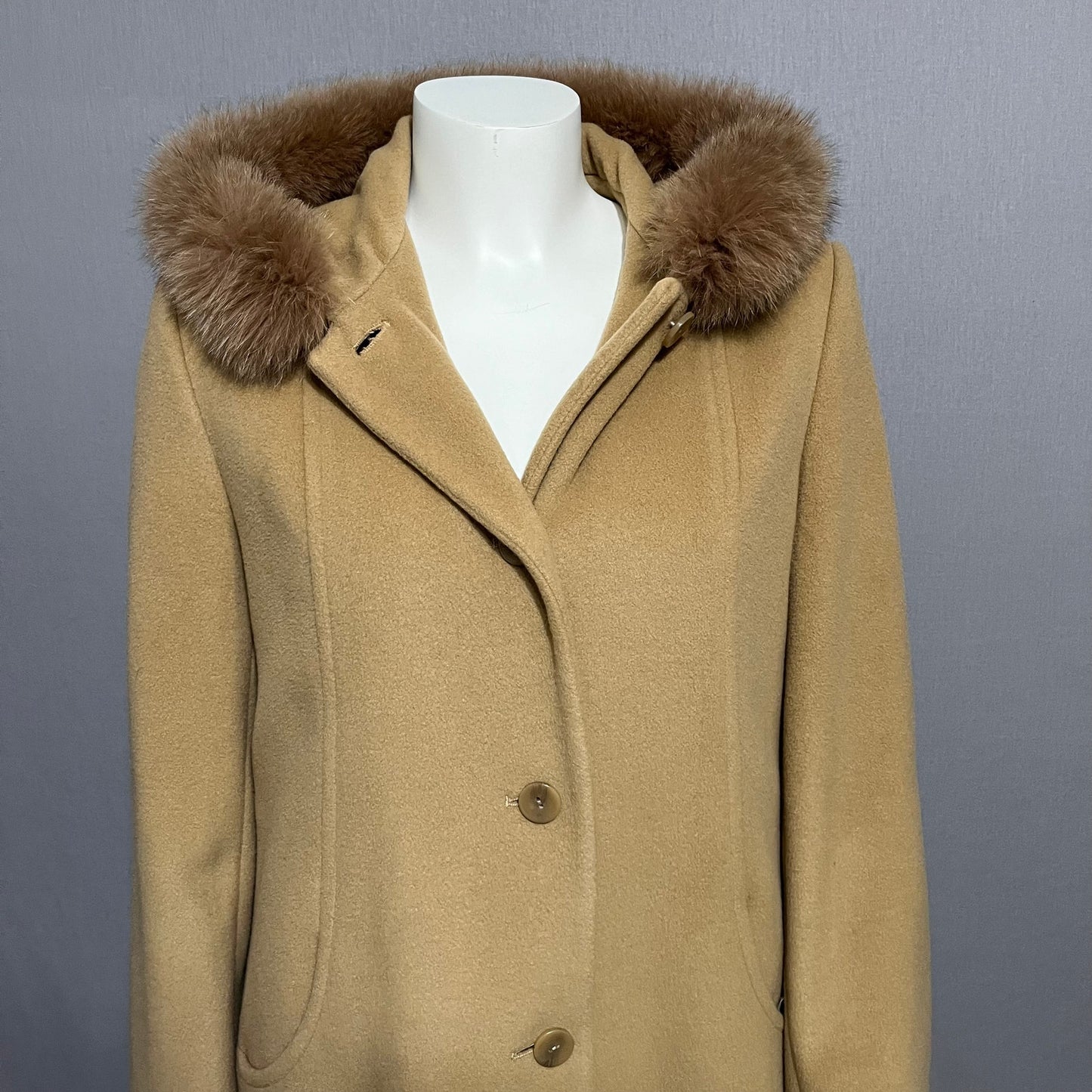 Liz Claiborne Camel Wool Cashmere Blend With Hood Longline Winter Coat Sz-12