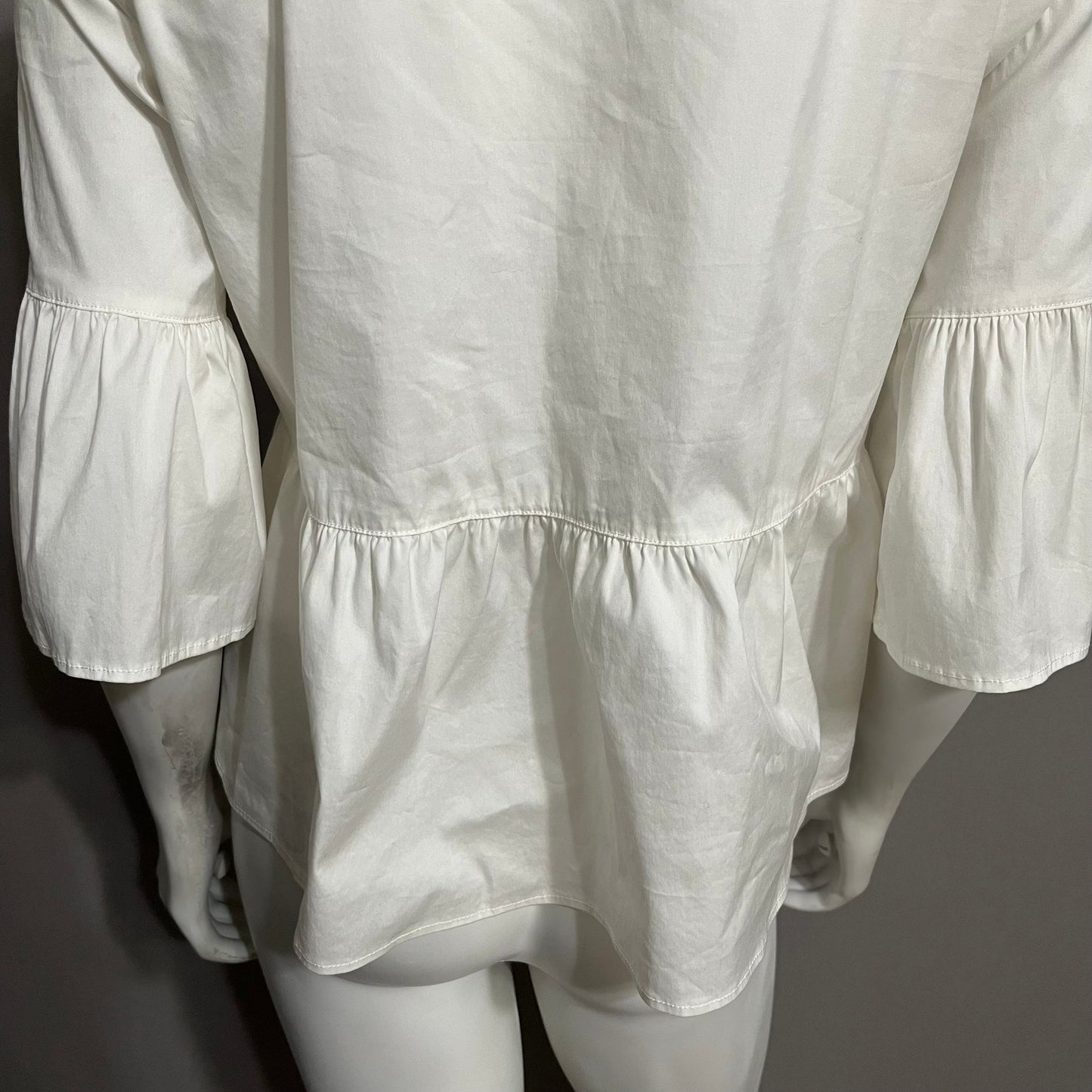 Lands End White Peplum Style Flared Sleeve Shirt Sz-2 (Small)