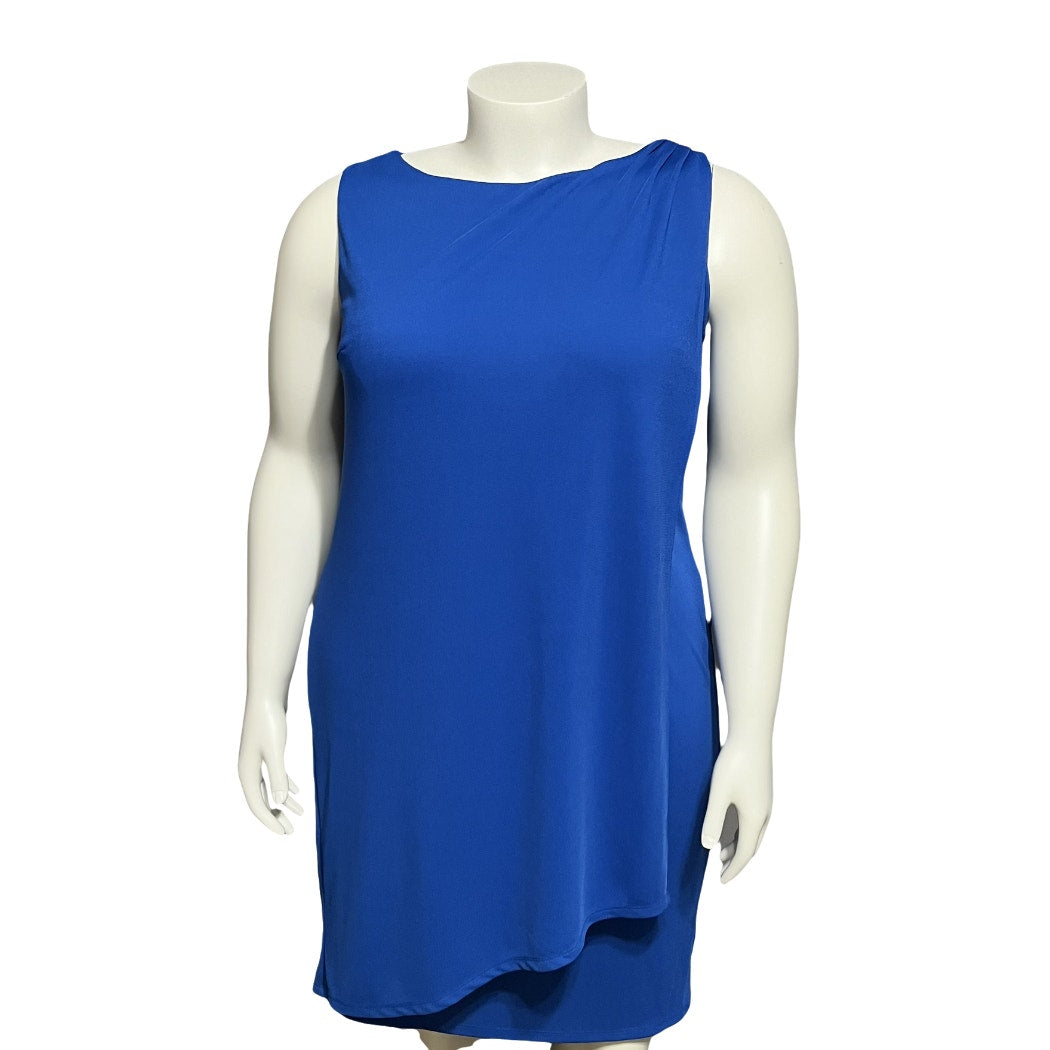 Worthington Blue Sleeveless Fitted Knit Overlay Shell Dress Sz-XL