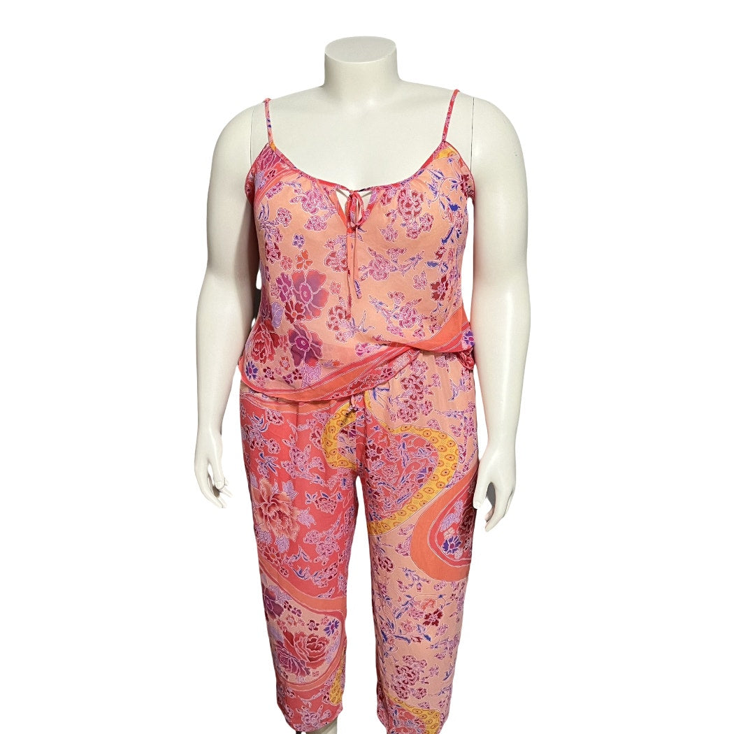 Neiman Marcus Pink Floral Sheer 2 Pc Pajama Pants Set Sz-1X