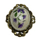 Vintage Antique Gold Porcelain Signed Floral Oval Brooch