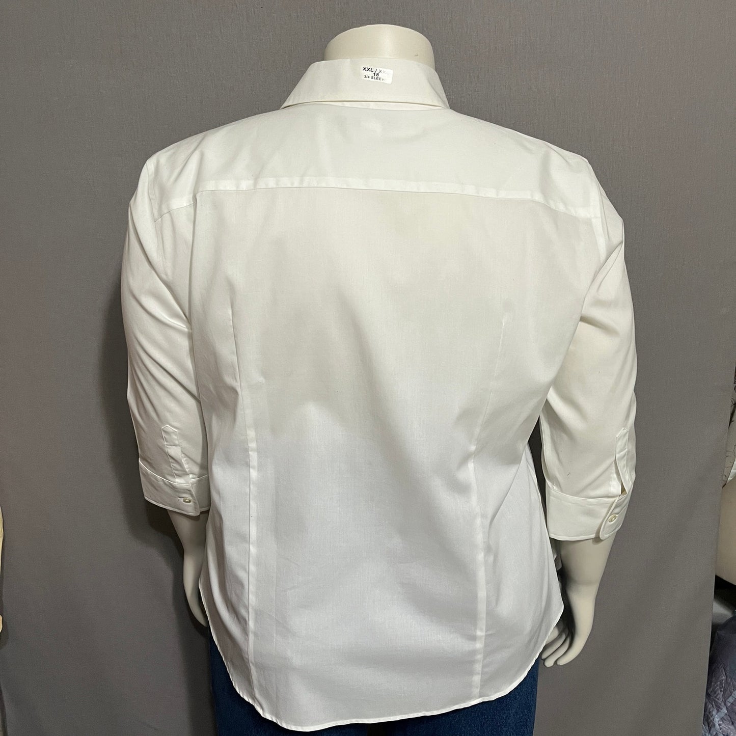 Lady Hathaway White Cotton Button Front Shirt 3/4 Sleeve Sz-XXL