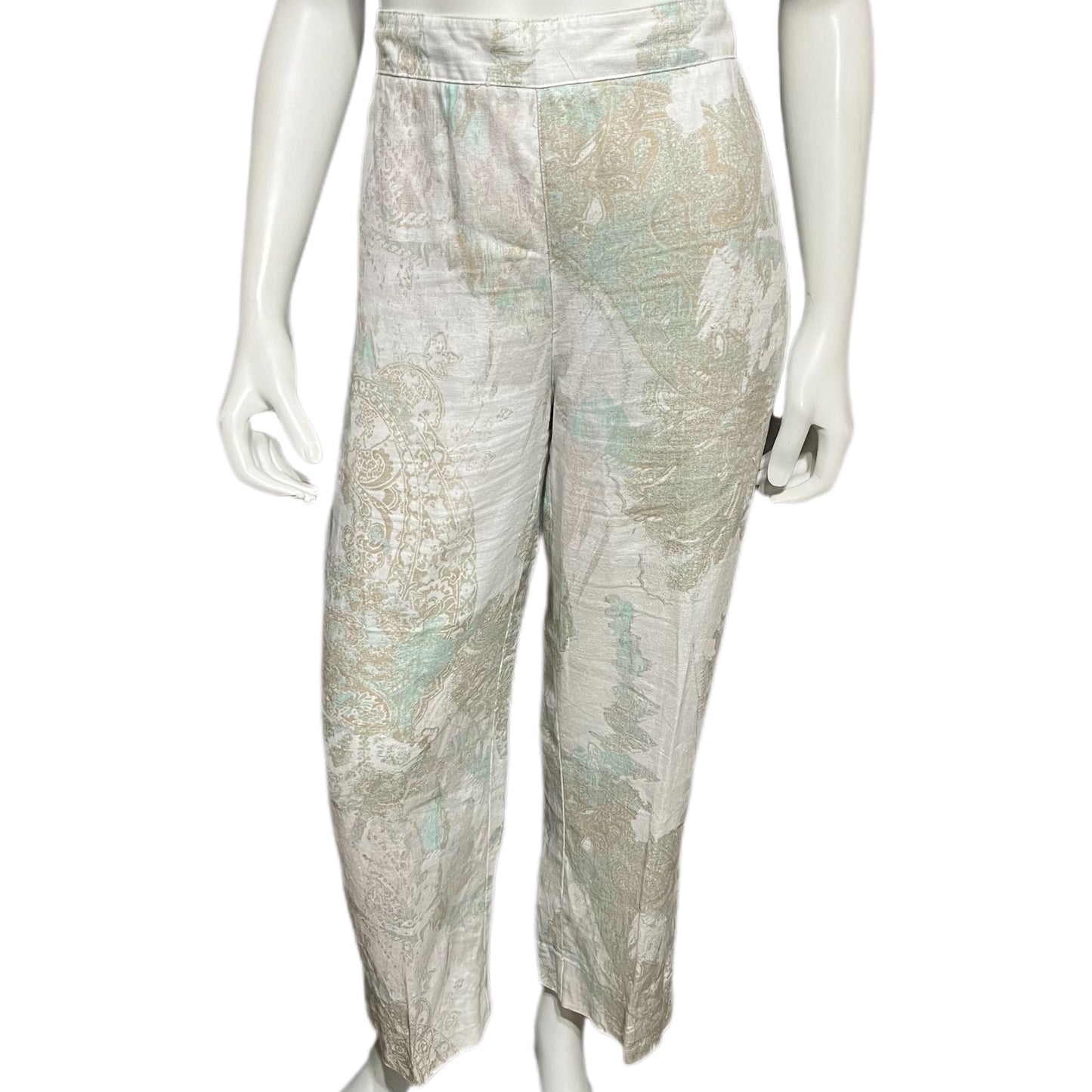 Chicos 100% Linen White/ Brown/ Paisley Pants Sz-1