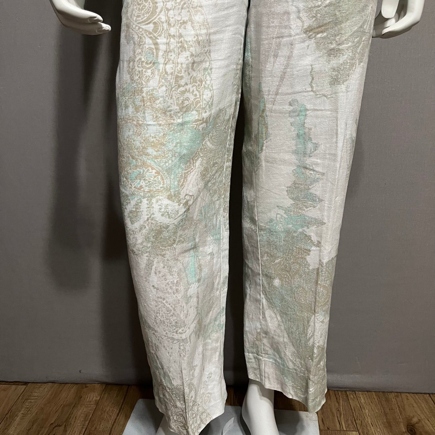 Chicos 100% Linen White/ Brown/ Paisley Pants Sz-1