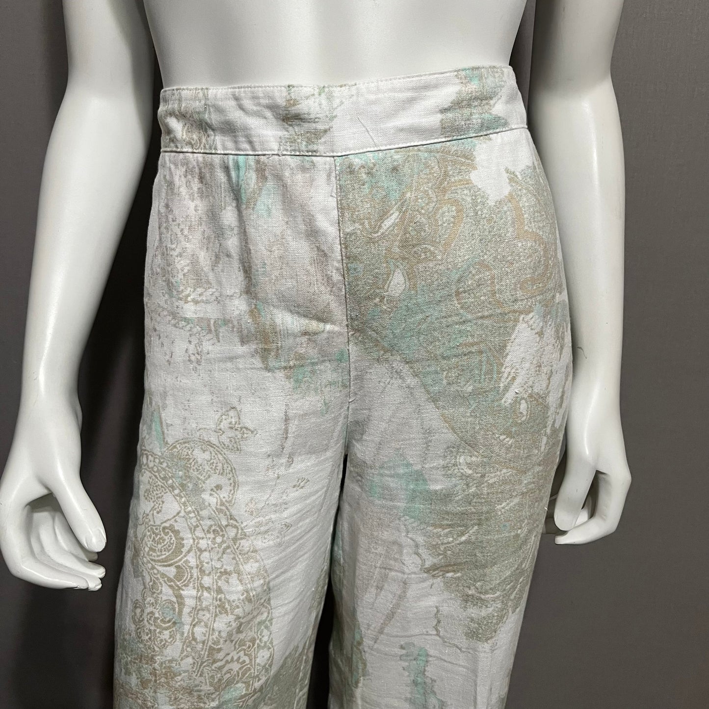 Chicos 100% Linen White/ Brown/ Paisley Pants Sz-1