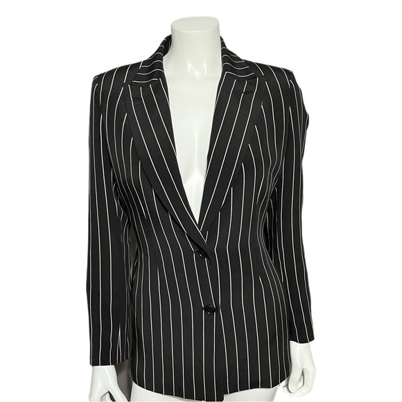 Oscar De La Renta Black Striped 100% Silk Blazer Sz-10