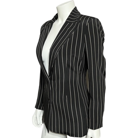 Oscar De La Renta Black Striped 100% Silk Blazer Sz-10