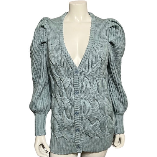 Ted Baker London Light Blue Chunky Cable Knit Oversized Cardigan Sz-0