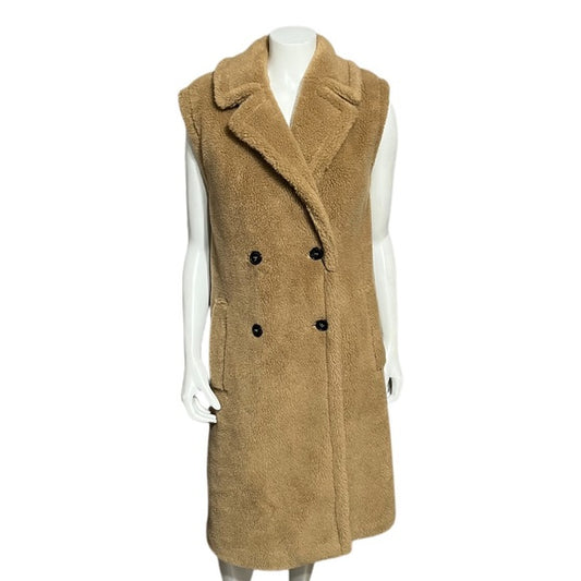 Marella Camel Wool Blend Sleeveless Oversized Coat Vest