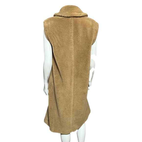 Marella Camel Wool Blend Sleeveless Oversized Coat Vest