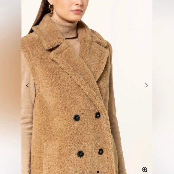 Marella Camel Wool Blend Sleeveless Oversized Coat Vest