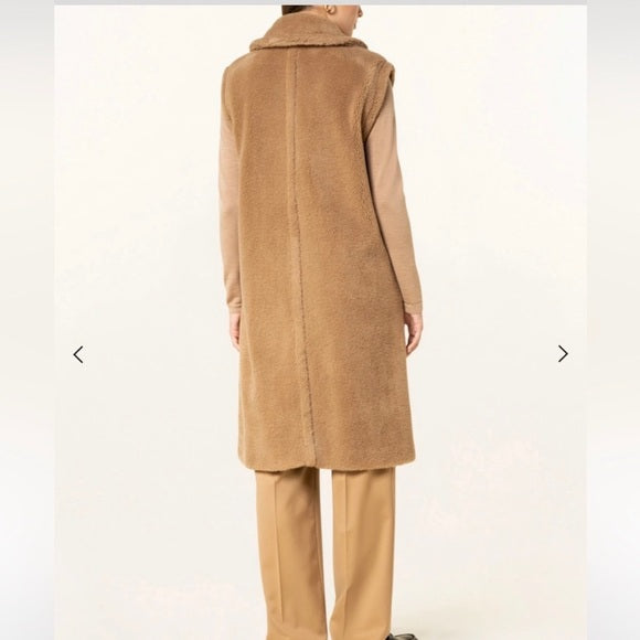 Marella Camel Wool Blend Sleeveless Oversized Coat Vest