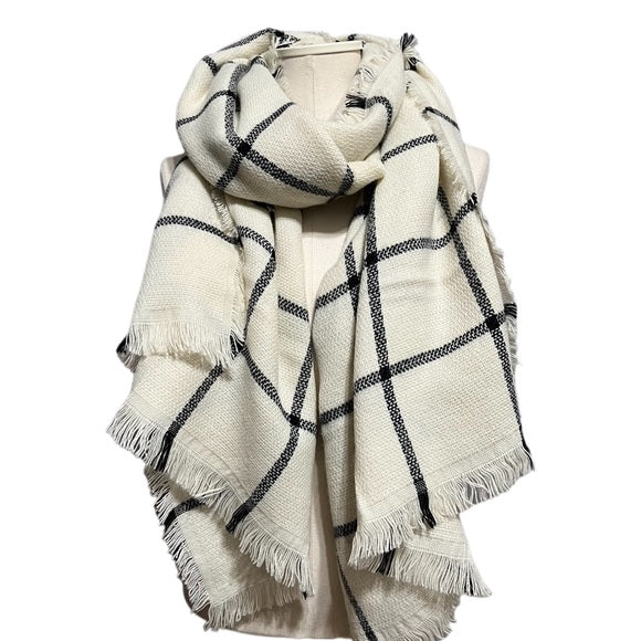 Portola Cream & Black Windowpane Blanket Scarf