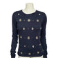 Quotation Navy Jeweled Sequin Beaded 100% Pure Cashmere Sweater Sz-Small