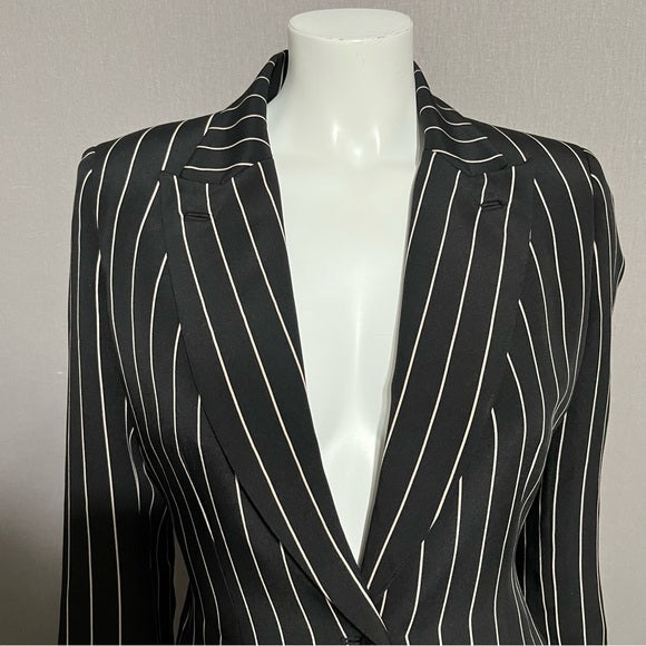 Oscar De La Renta Black Striped 100% Silk Blazer Sz-10