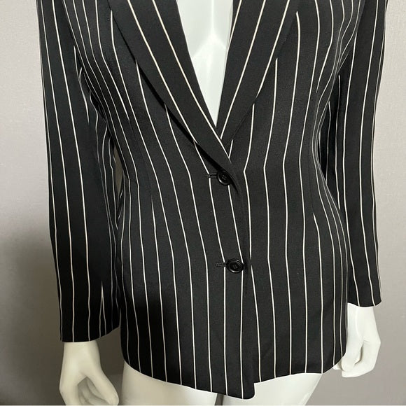 Oscar De La Renta Black Striped 100% Silk Blazer Sz-10