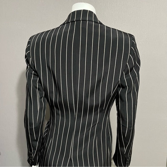 Oscar De La Renta Black Striped 100% Silk Blazer Sz-10