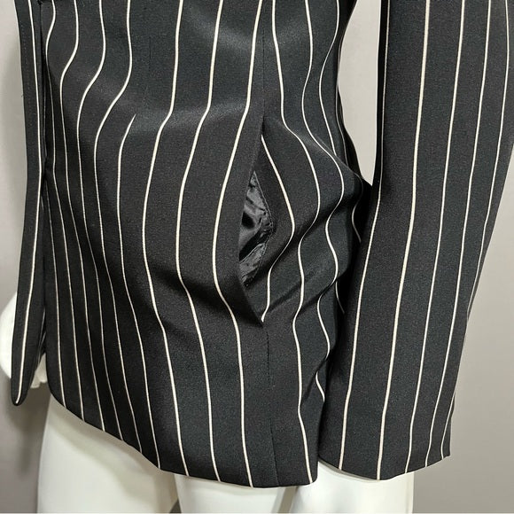 Oscar De La Renta Black Striped 100% Silk Blazer Sz-10