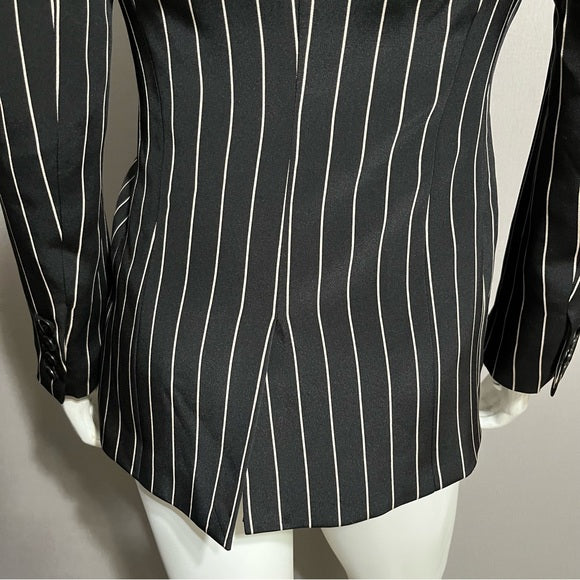 Oscar De La Renta Black Striped 100% Silk Blazer Sz-10