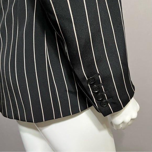 Oscar De La Renta Black Striped 100% Silk Blazer Sz-10