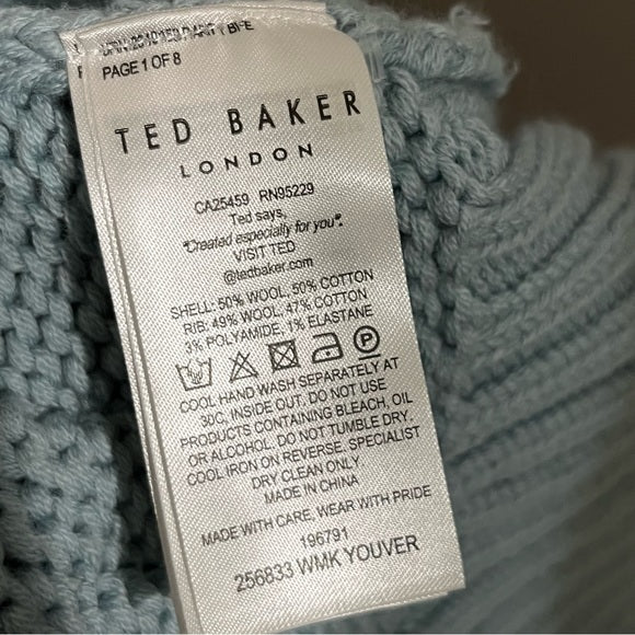 Ted Baker London Light Blue Chunky Cable Knit Oversized Cardigan Sz-0