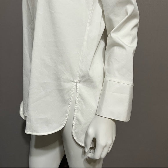 Lafayette 148 White Tunic Shirt With Silver Beaded Trim Sz-Small