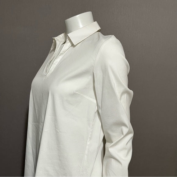 Lafayette 148 White Tunic Shirt With Silver Beaded Trim Sz-Small