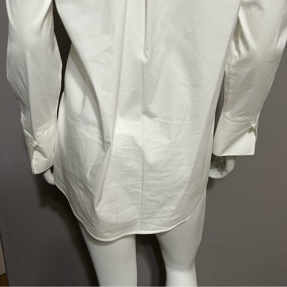 Lafayette 148 White Tunic Shirt With Silver Beaded Trim Sz-Small