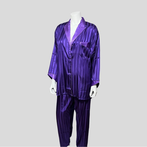 Suzanne Somers Violet Striped Satin Pajamas Sz-Large