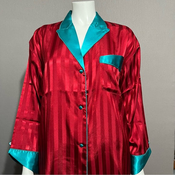 Suzanne Somers Red | Green Satin Stripe Pajamas Set Sz-Large