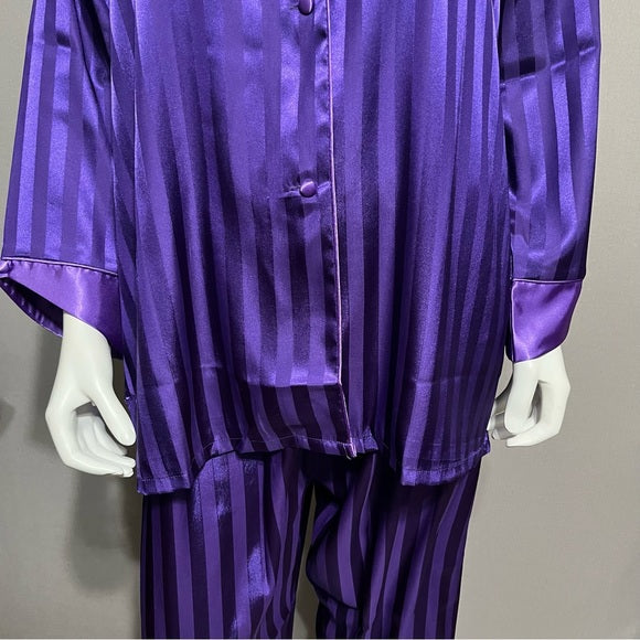 Suzanne Somers Violet Striped Satin Pajamas Sz-Large