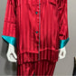 Suzanne Somers Red | Green Satin Stripe Pajamas Set Sz-Large