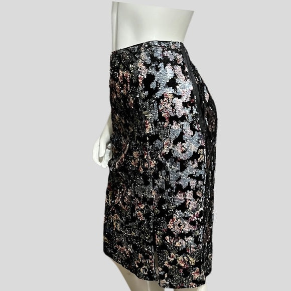 Worth Navy Floral Sequin Slit Slim Skirt Sz-4