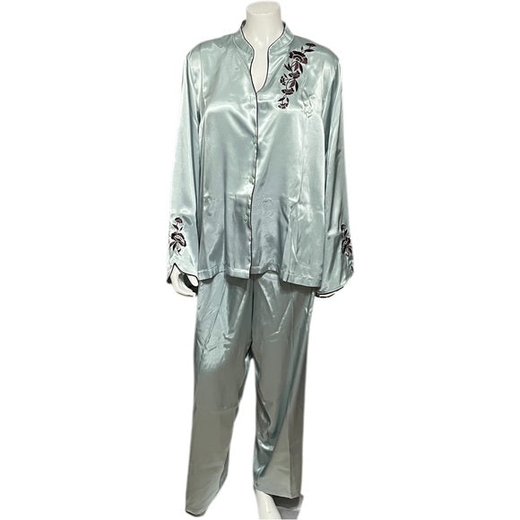 Morgan Taylor Mint Green & Brown Floral Print Pajama Set Sz-XL