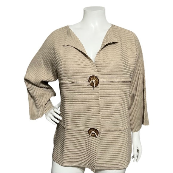 Modern Soul Tan Ribbed Cotton Lagenlook Blend Cardigan Sweater Sz-1X