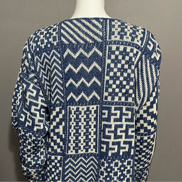 Isle Of Cotton 100% Cotton Blue | White Geometric Sweater Sz-Medium