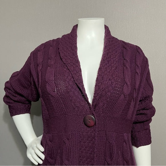 Aran crafts 100% Merino Wool Purple Longline Sweater Sz-XL